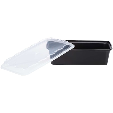 Cubeware 38 Oz. Rectangular Container Black Base With Clear Lid, PK150